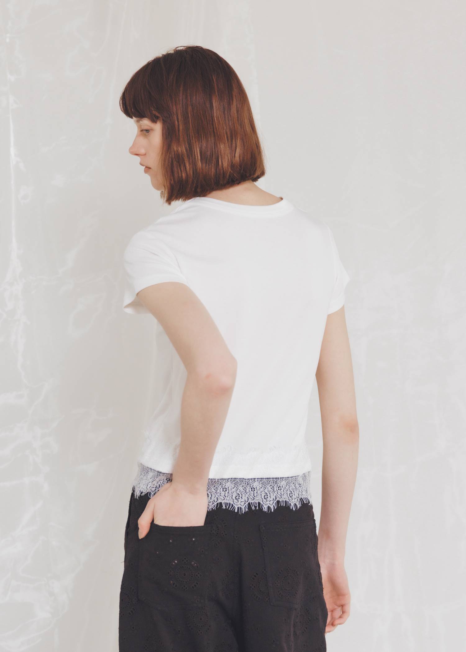 hem scallop lace compact T-Shirt