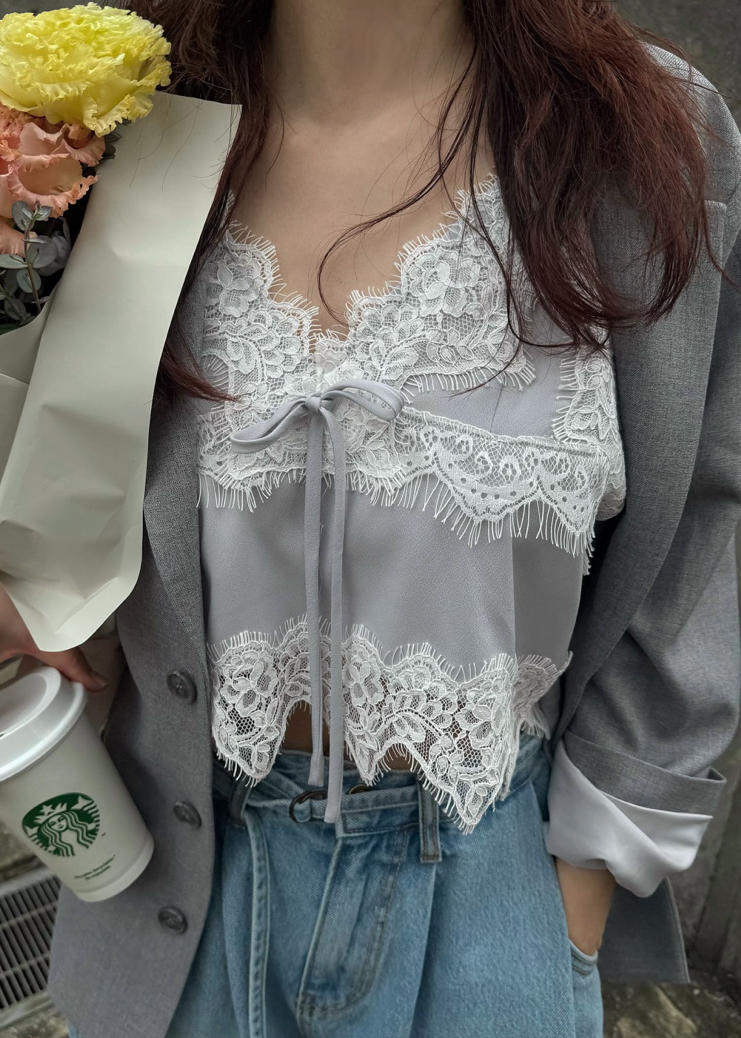 lace cropped bustier cami