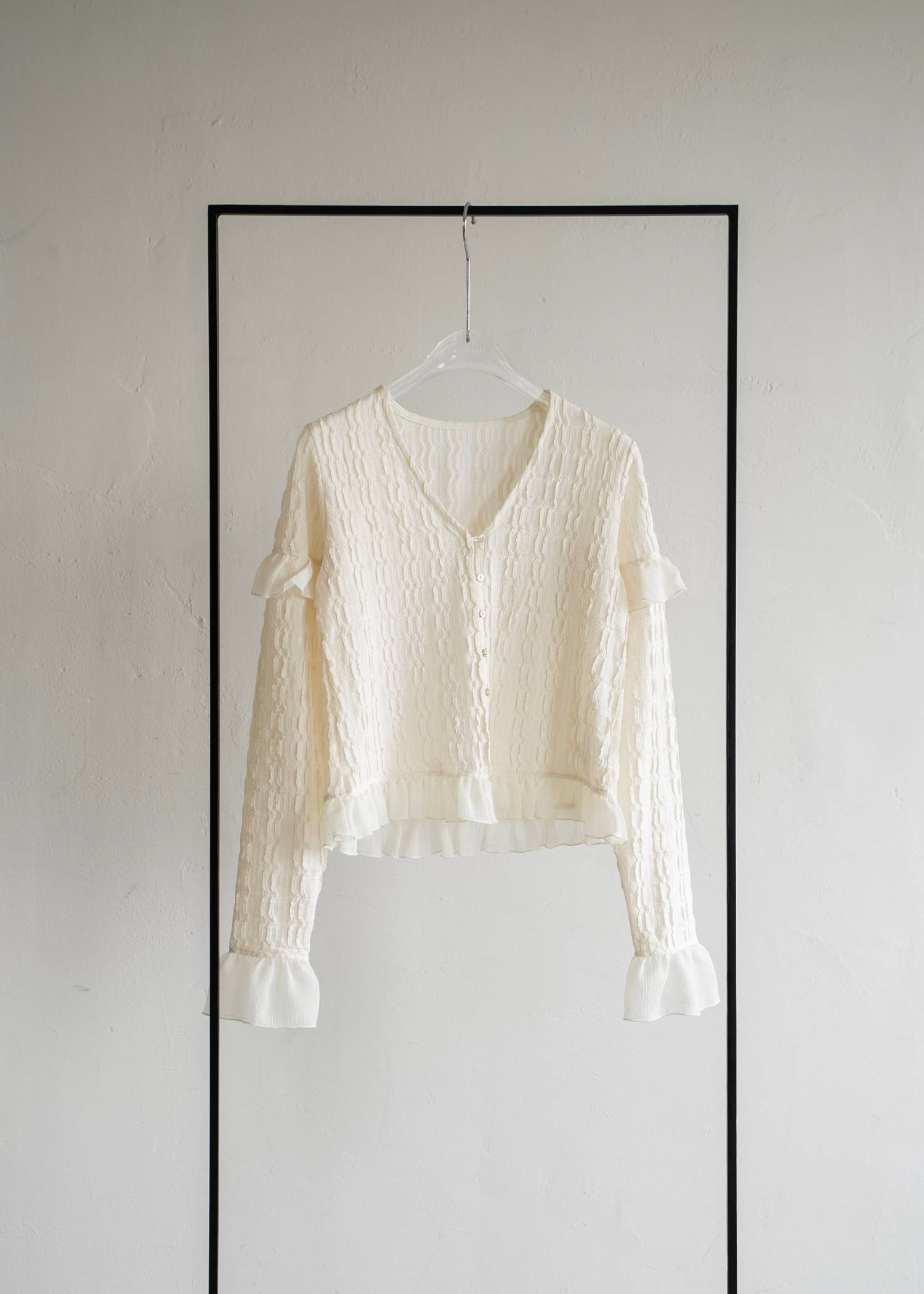 chiffon frill wave line shirring tops