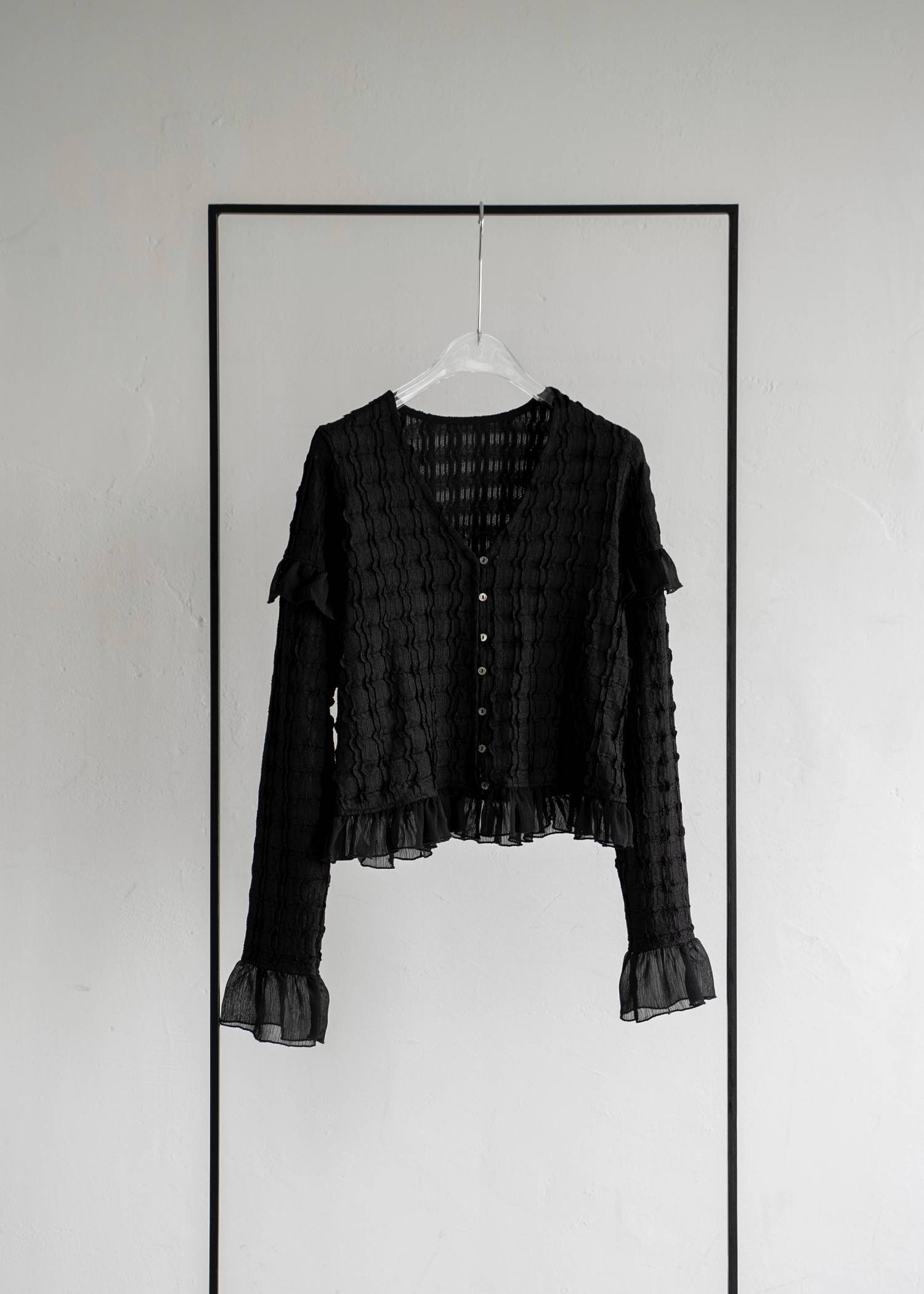 chiffon frill wave line shirring tops