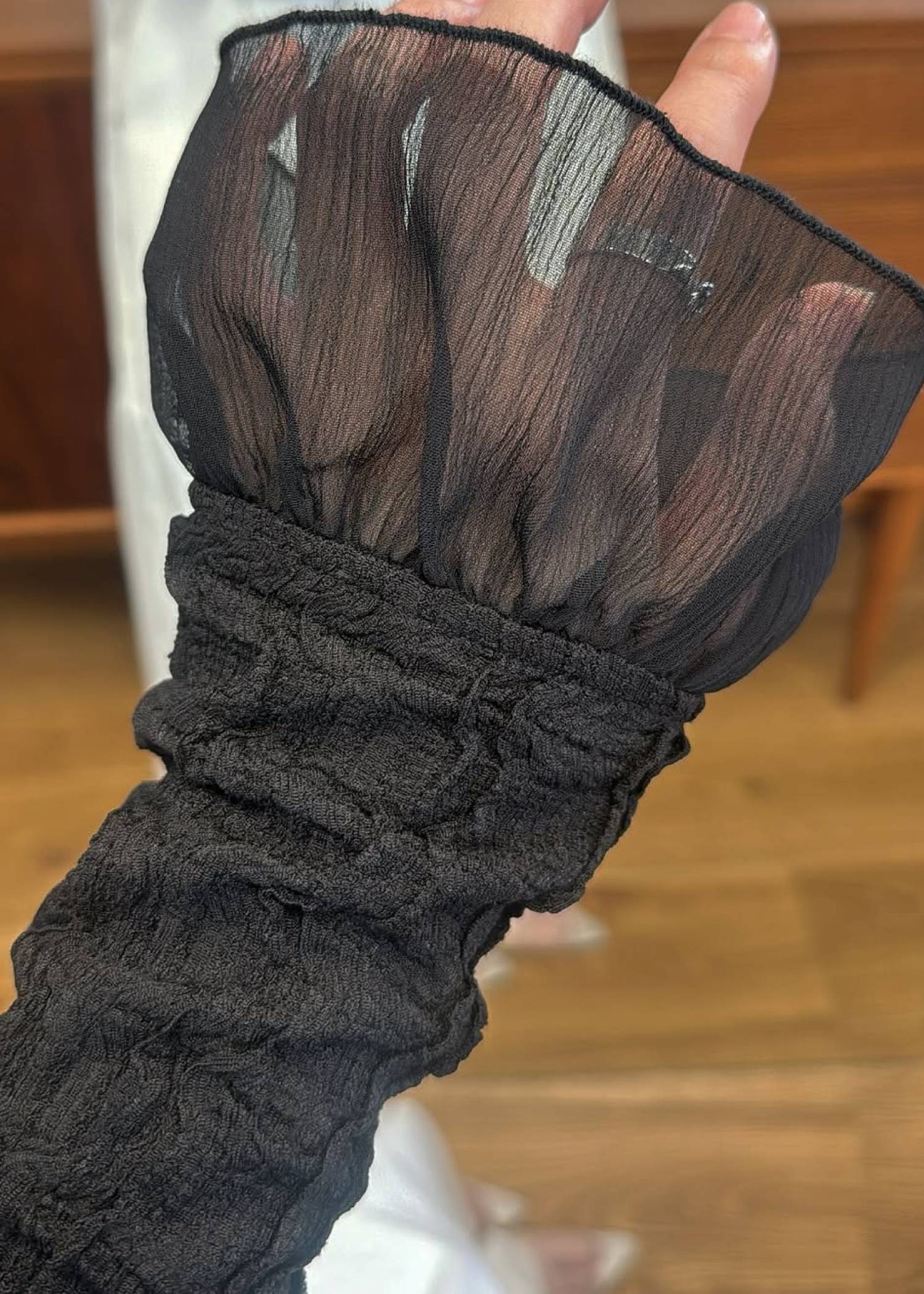 chiffon frill wave line shirring tops