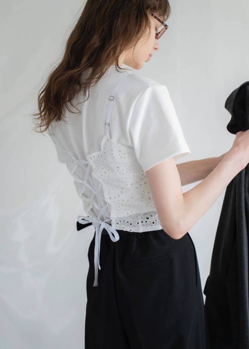back lace up scalloped lace bustier