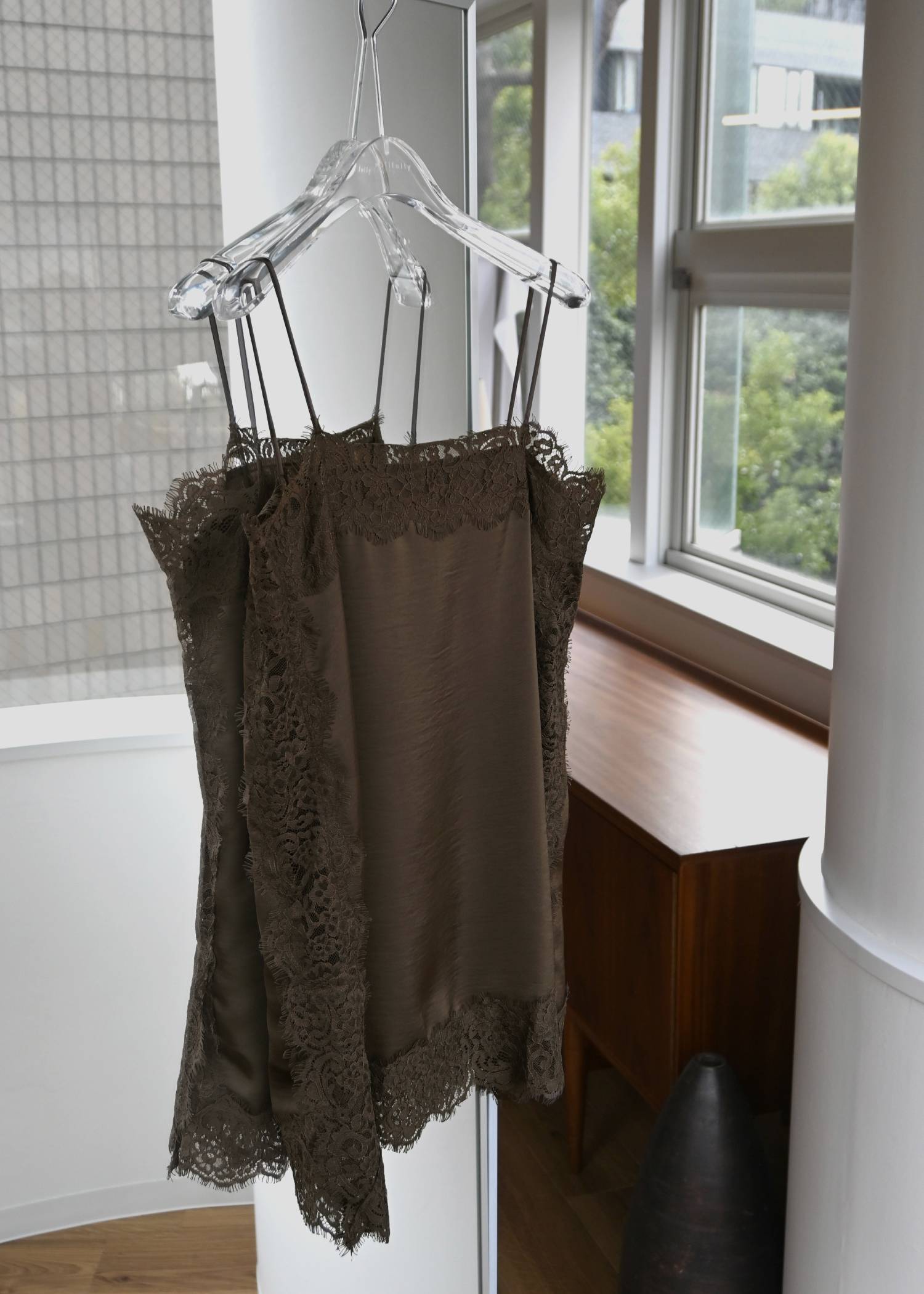 side lace satin square camisole