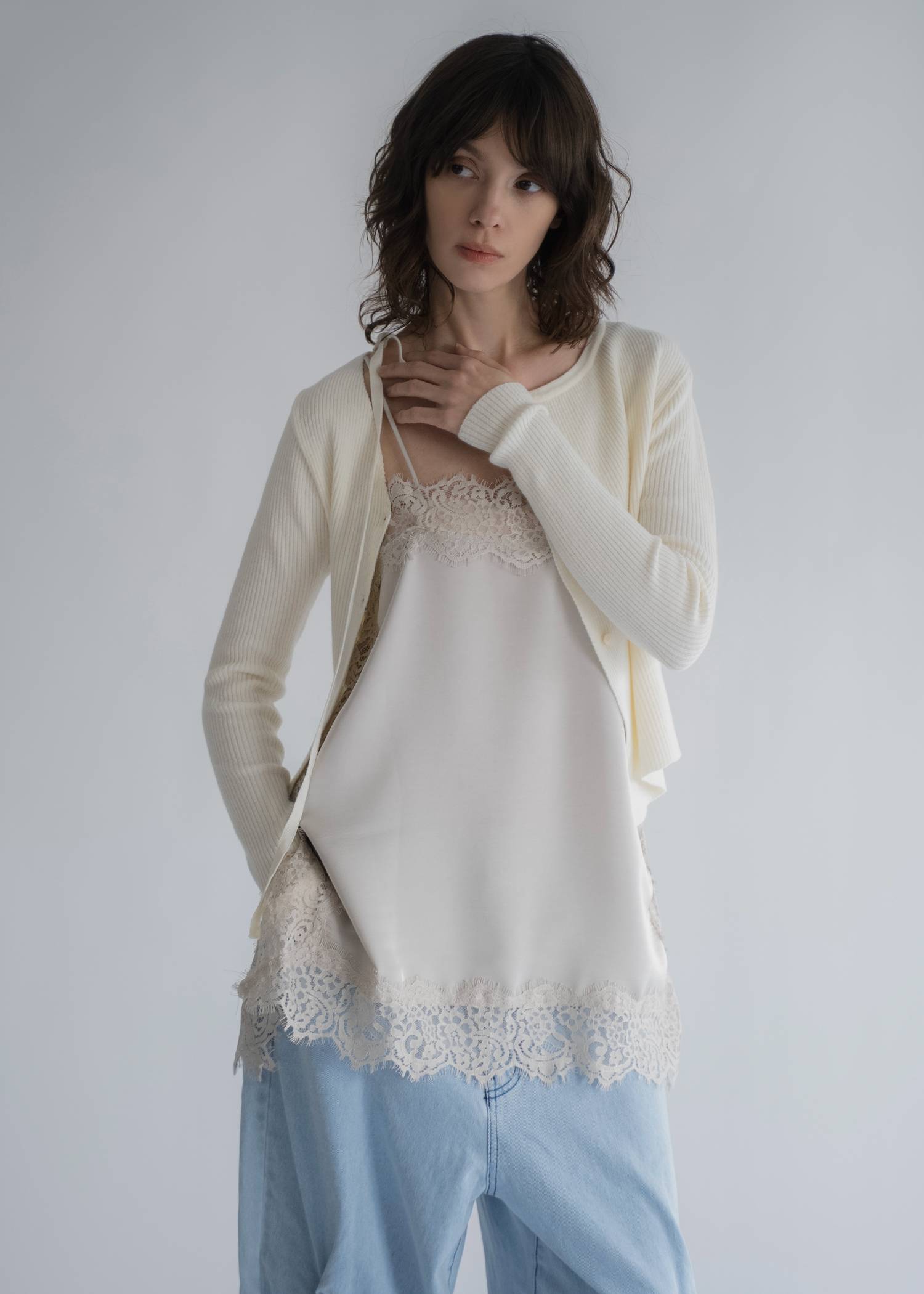 side lace satin square camisole