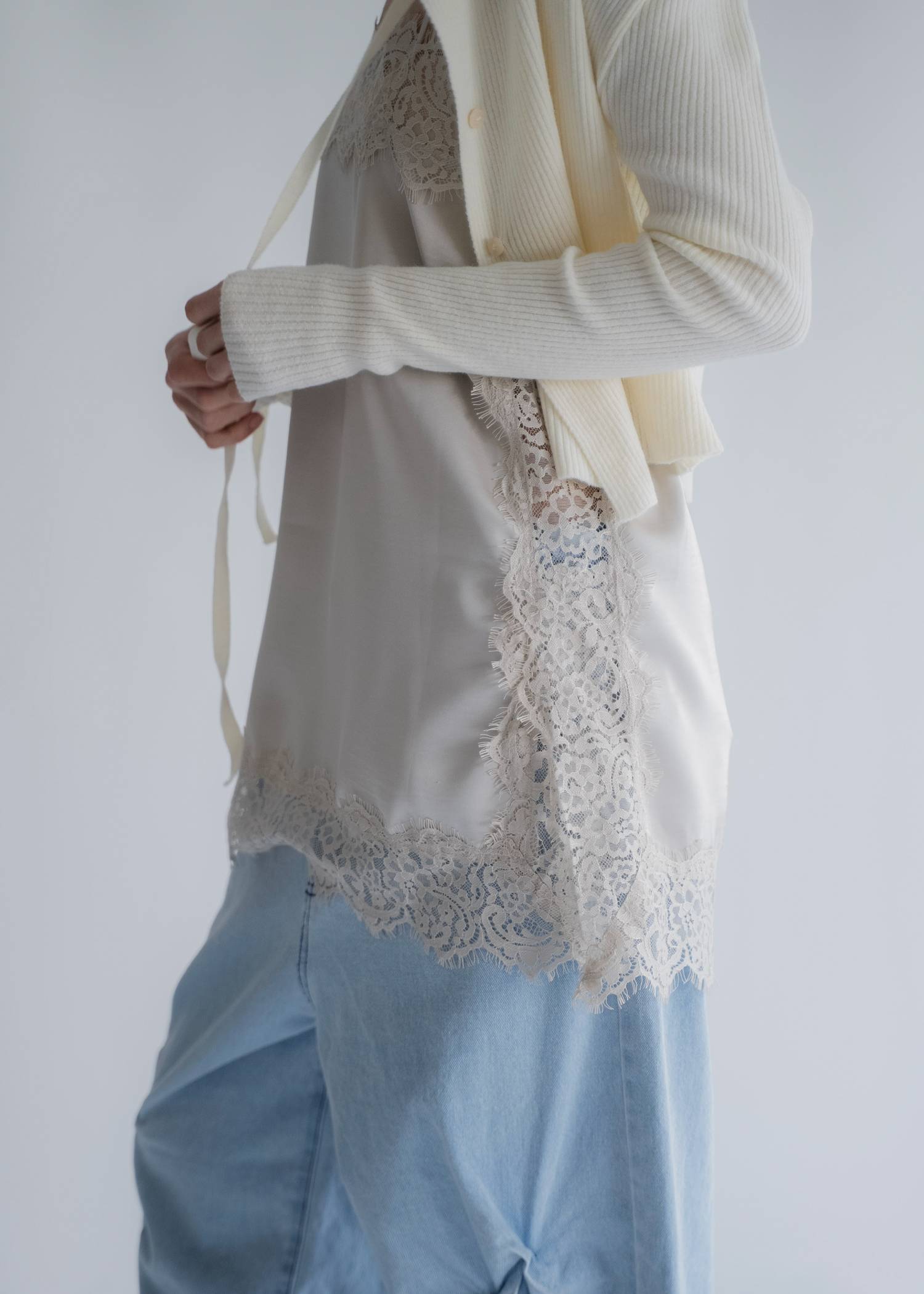 side lace satin square camisole