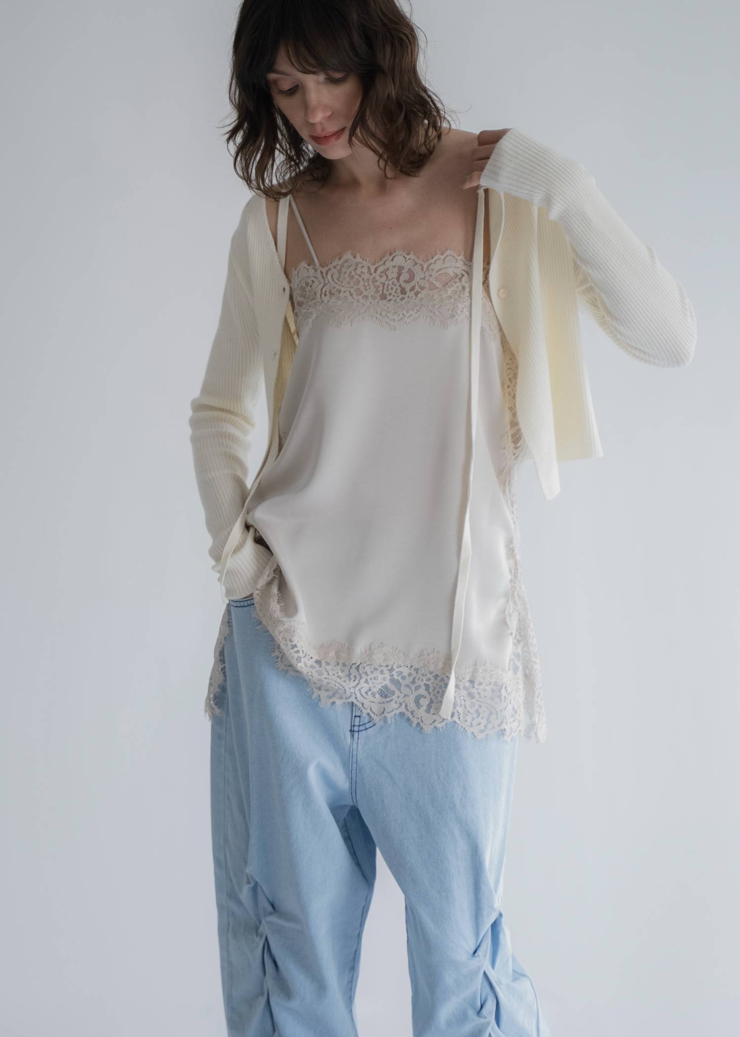 side lace satin square camisole