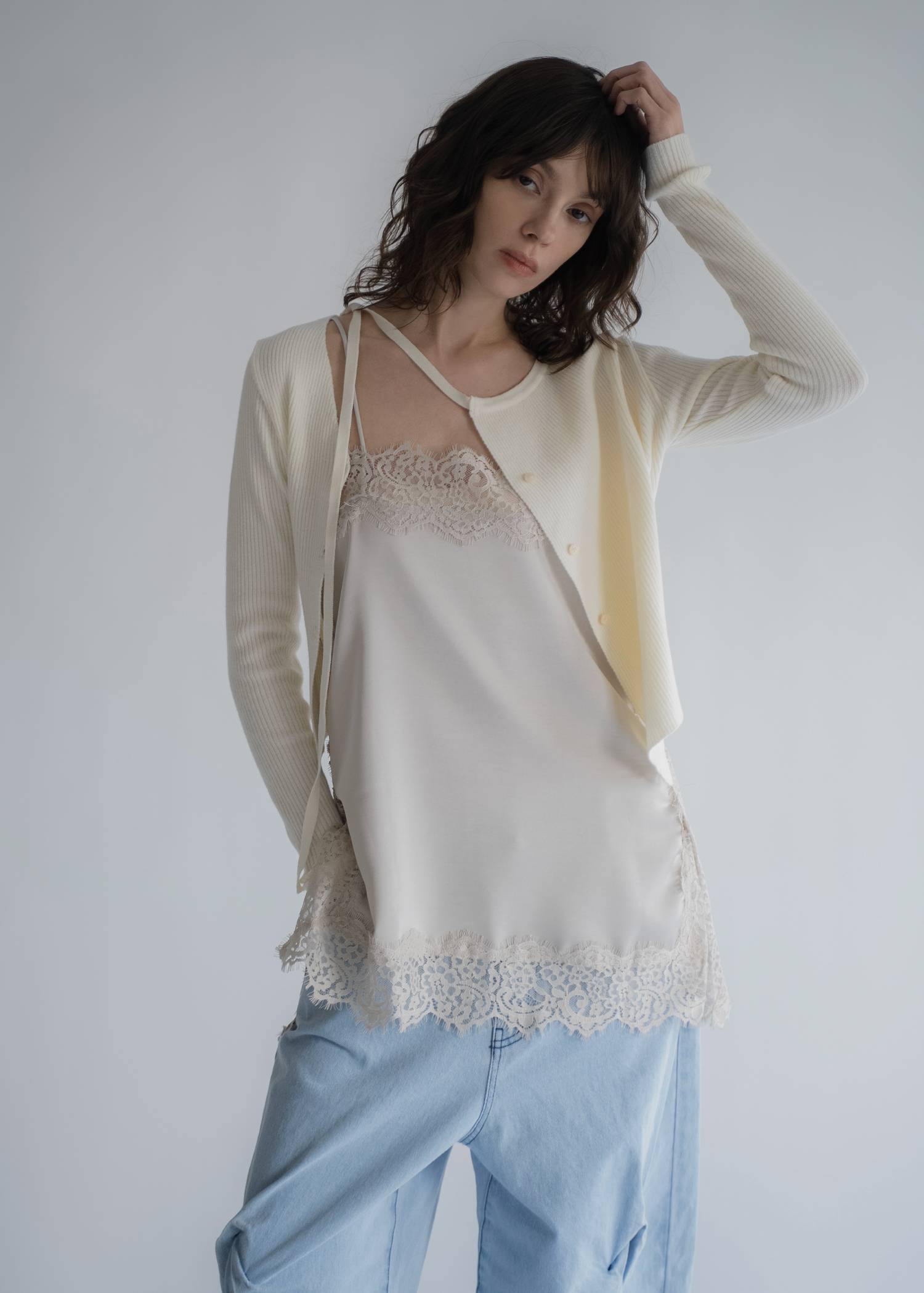 side lace satin square camisole