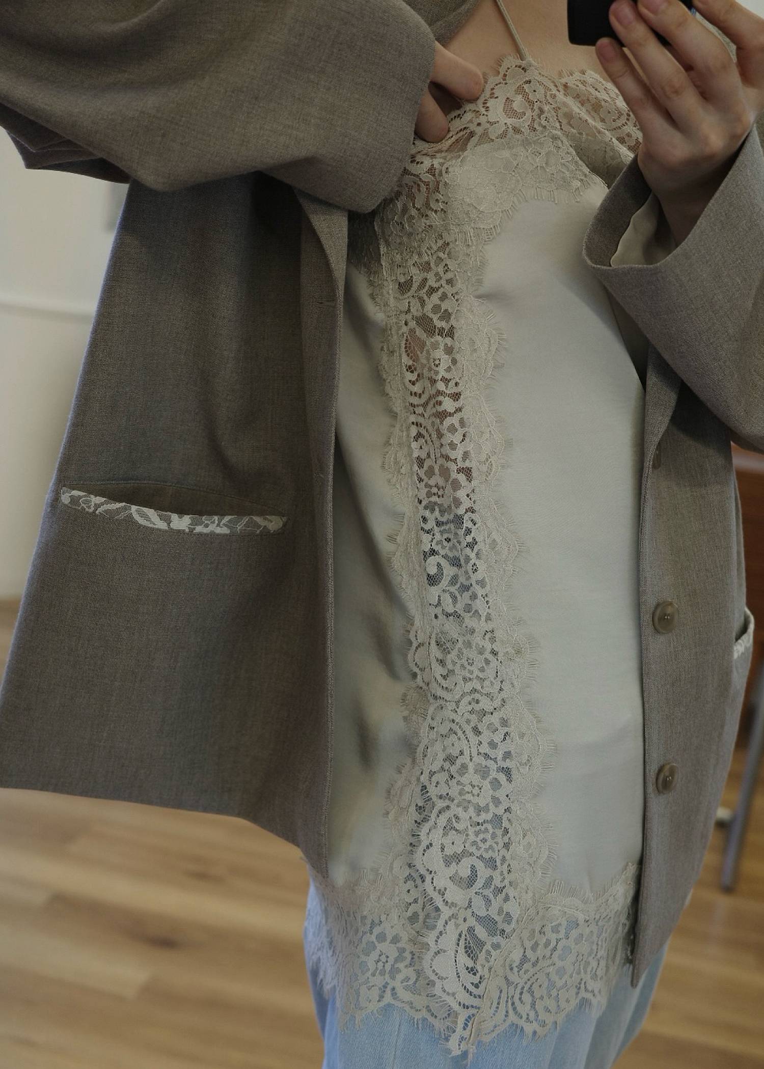 side lace satin square camisole