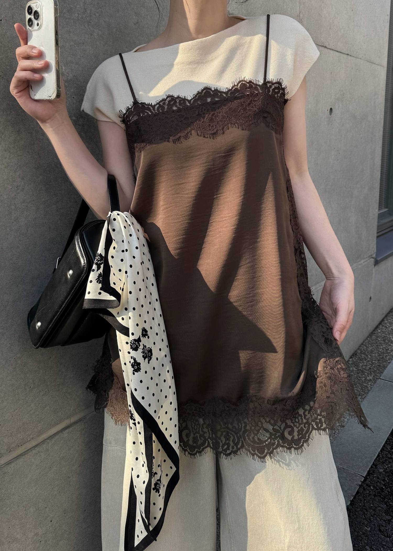 side lace satin square camisole