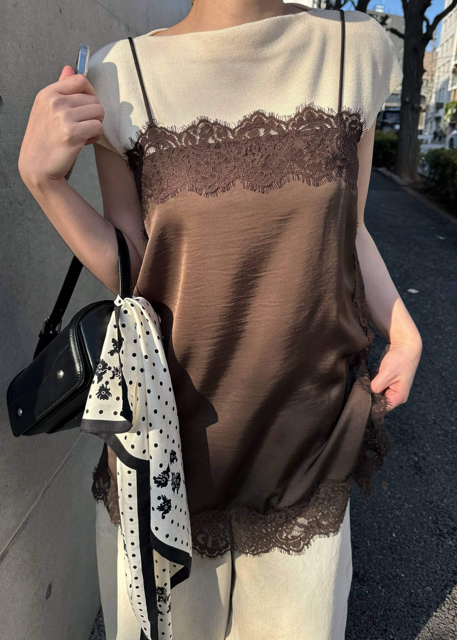 side lace satin square camisole