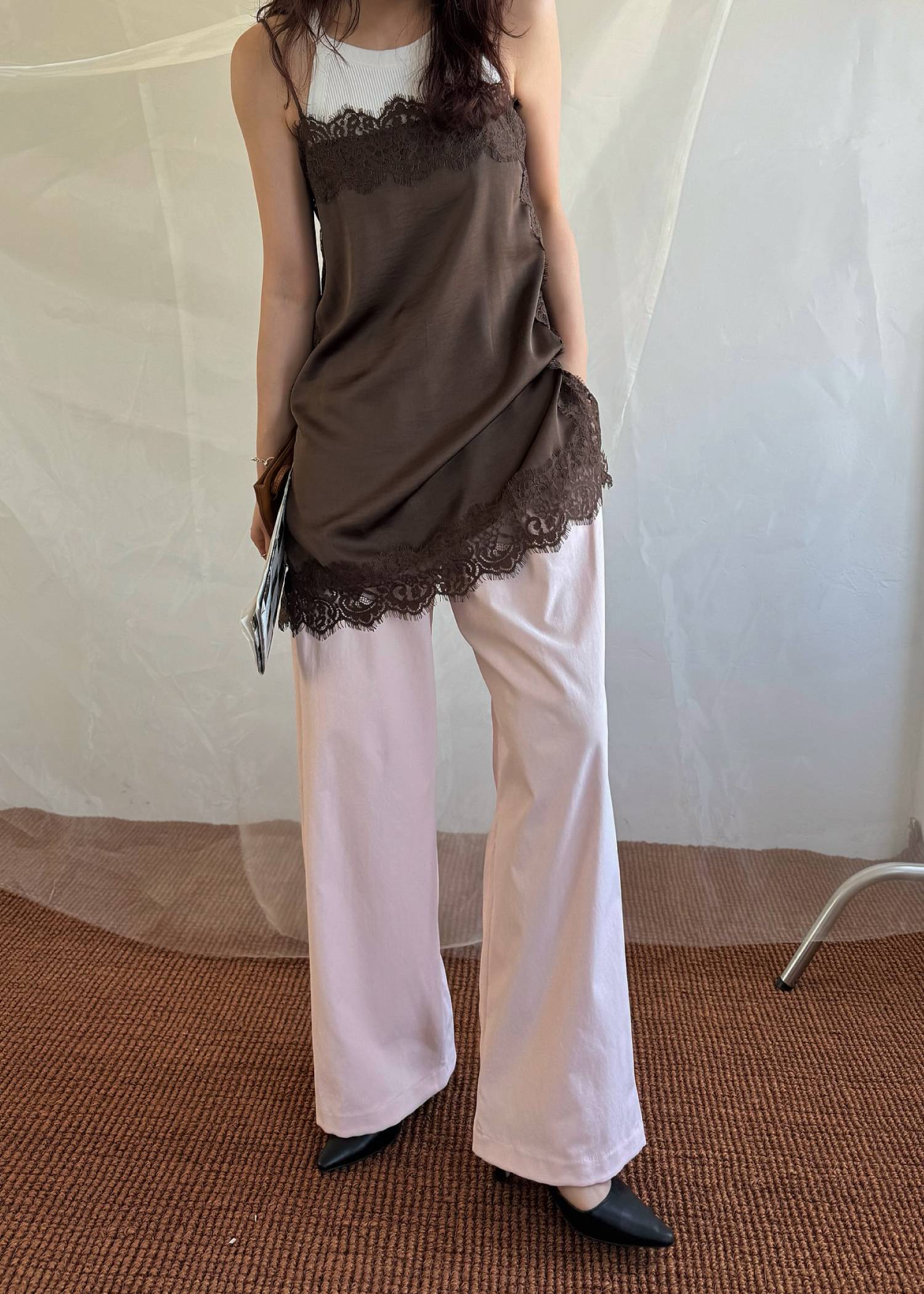 side lace satin square camisole