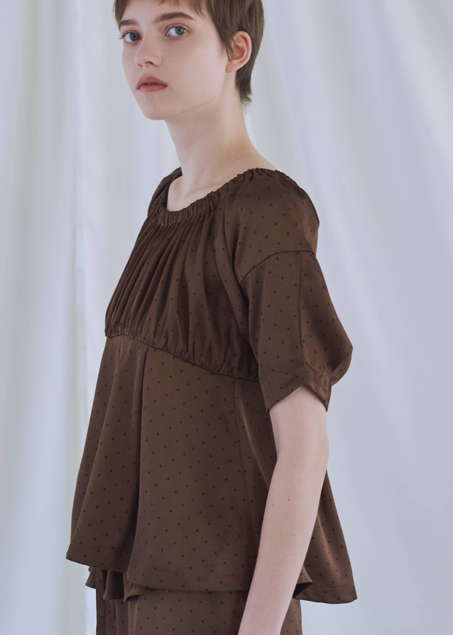 satin polka dot off shoulder lantern sleeve BL