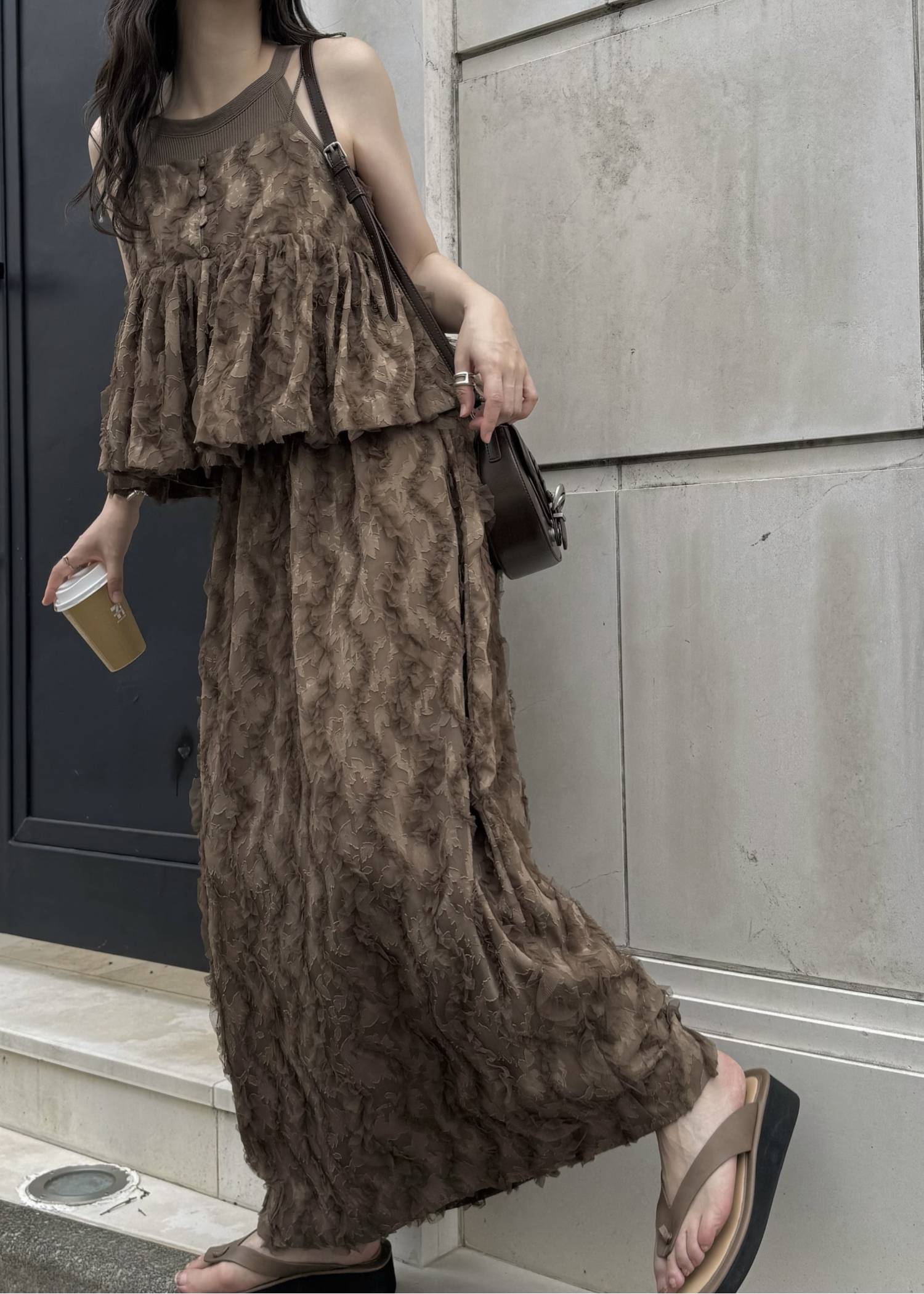 cut jacquard tulle gather camisole