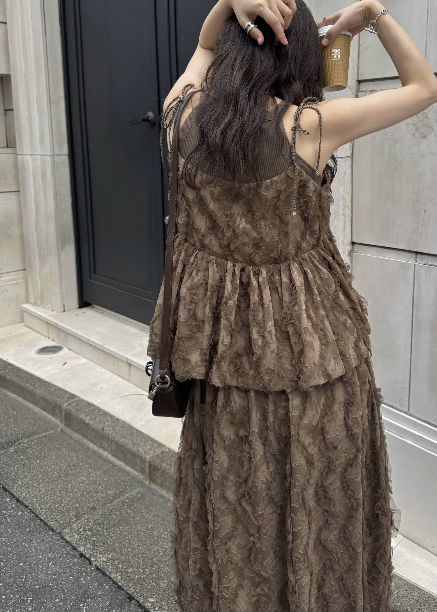 cut jacquard tulle gather camisole