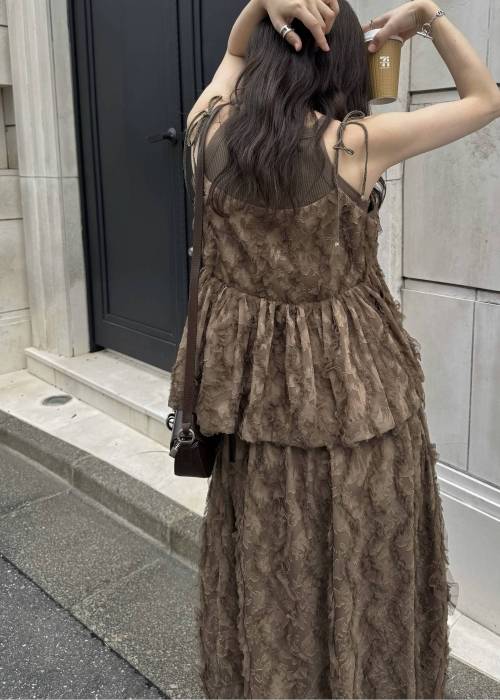 cut jacquard tulle gather camisole