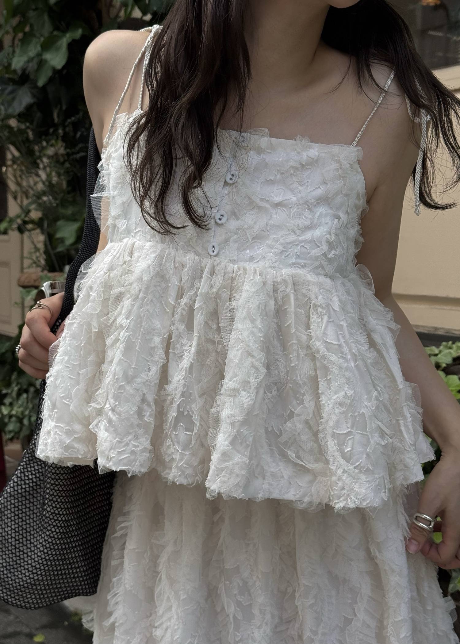 cut jacquard tulle gather camisole