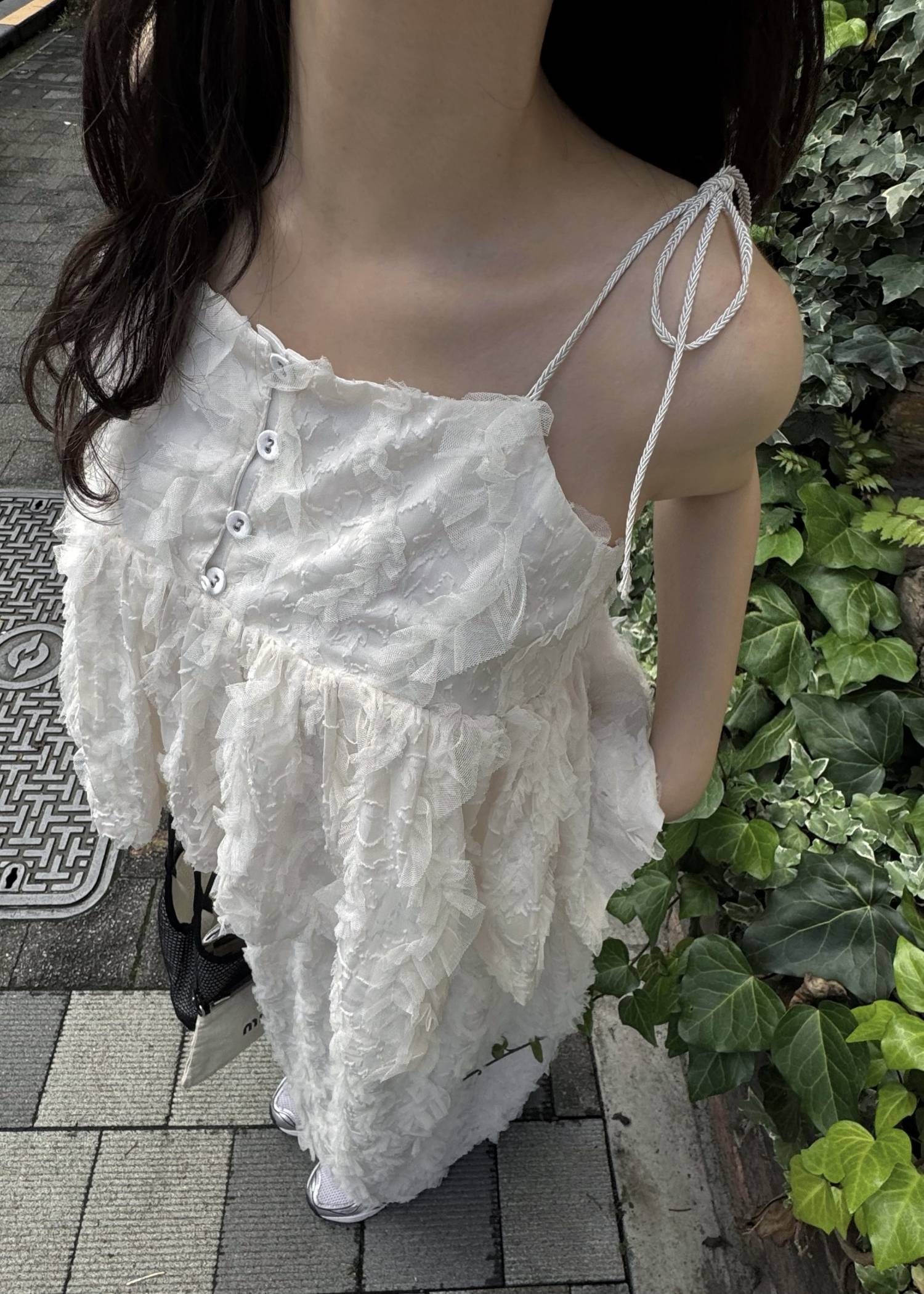 cut jacquard tulle gather camisole