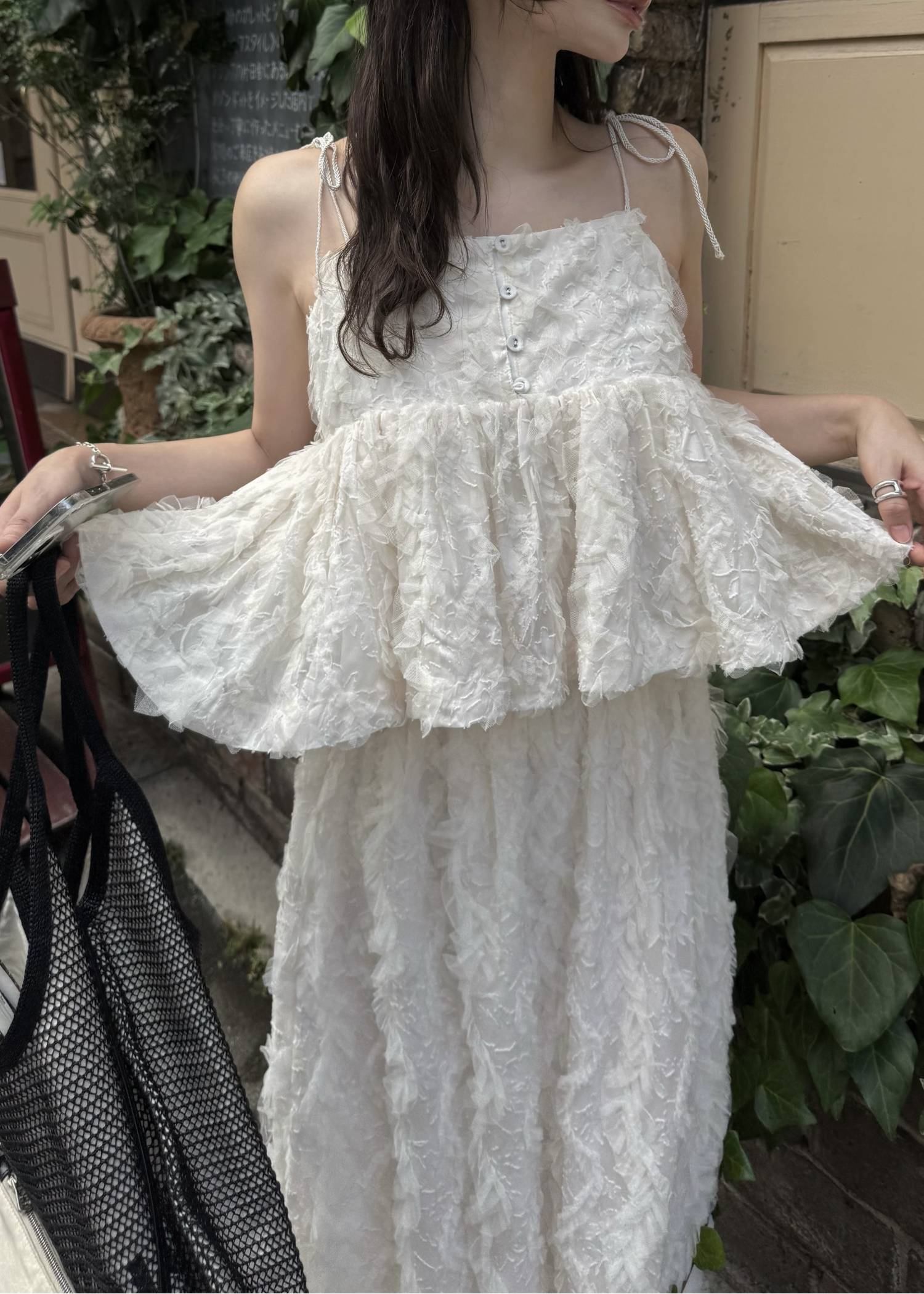 cut jacquard tulle gather camisole
