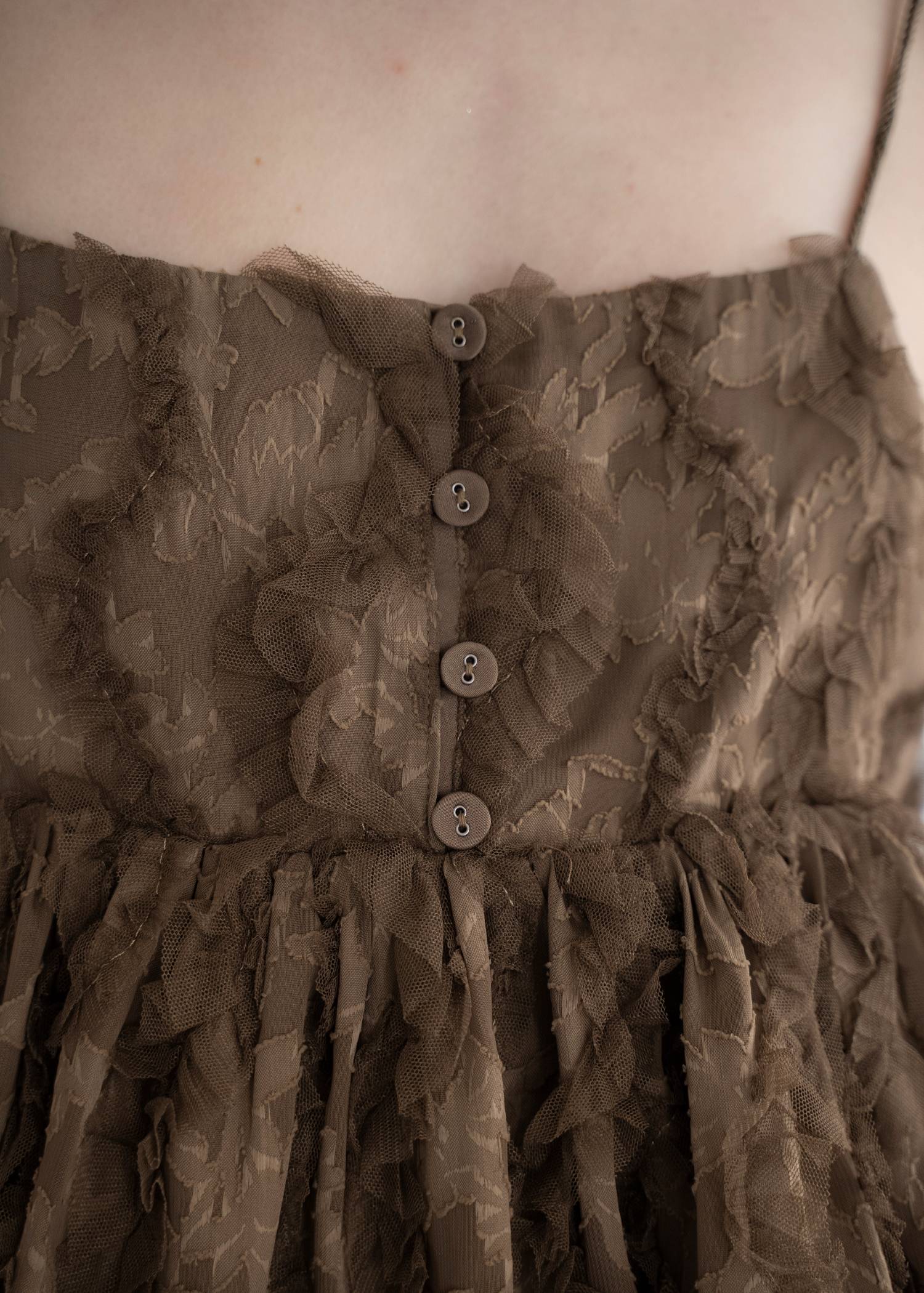 cut jacquard tulle gather camisole