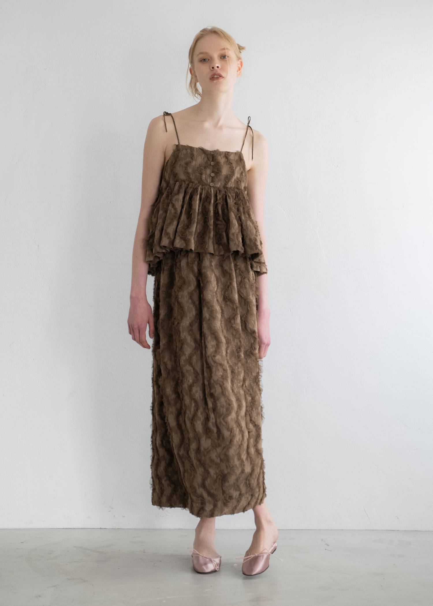 cut jacquard tulle gather camisole