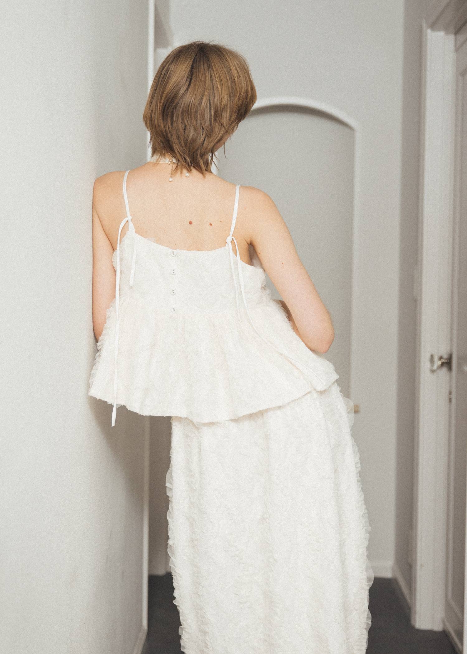 cut jacquard tulle gather camisole