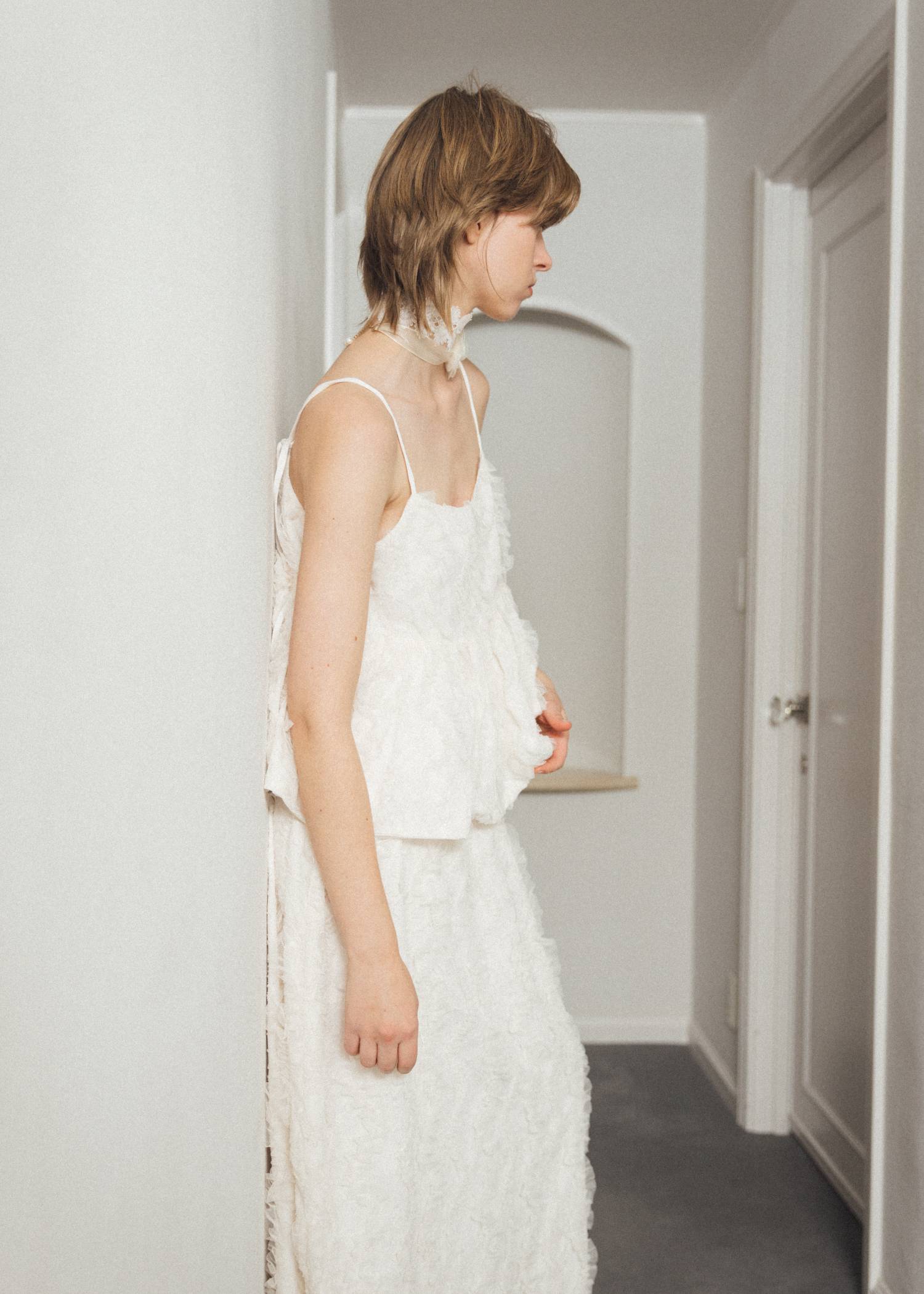 cut jacquard tulle gather camisole