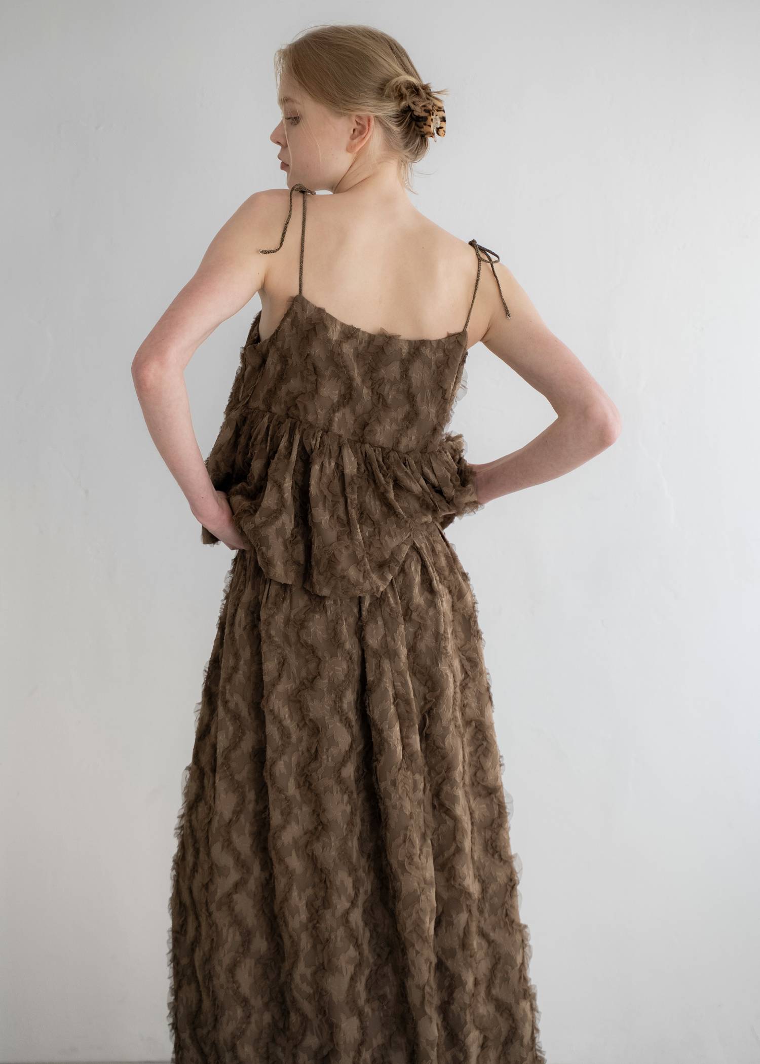 cut jacquard tulle gather camisole