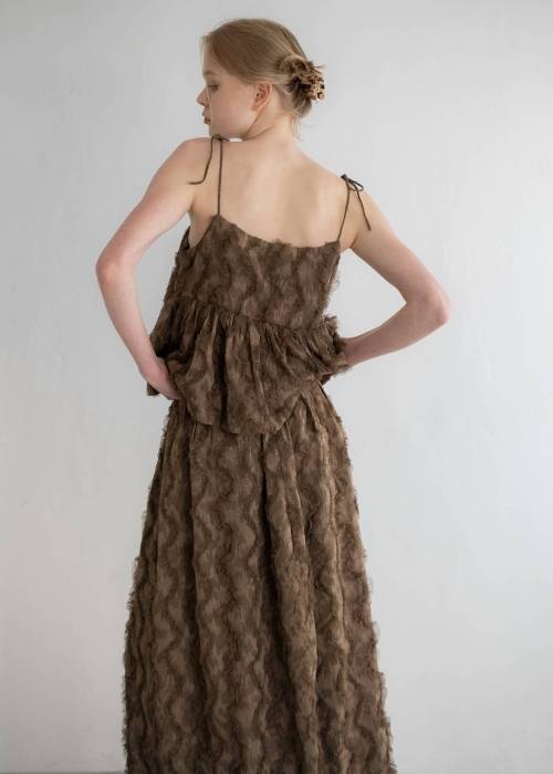 cut jacquard tulle gather camisole