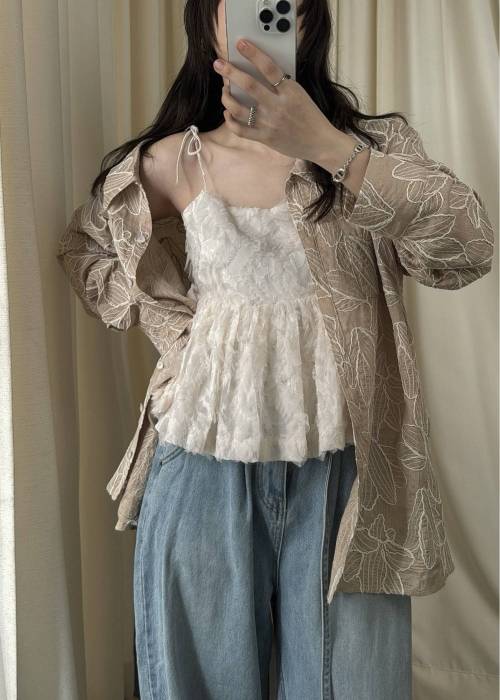 cut jacquard tulle gather camisole