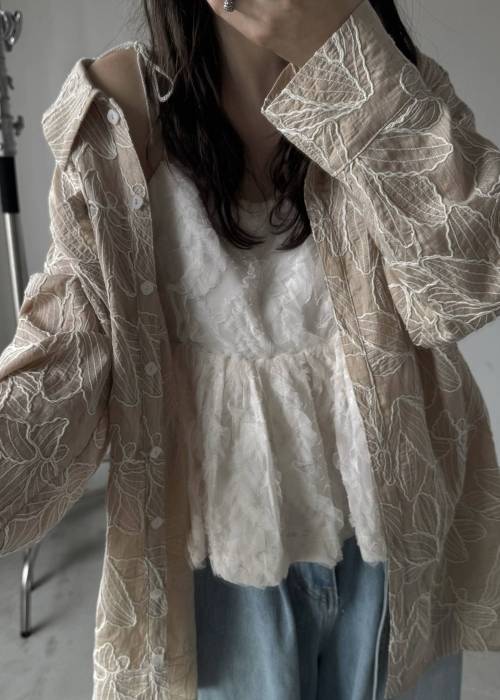 cut jacquard tulle gather camisole