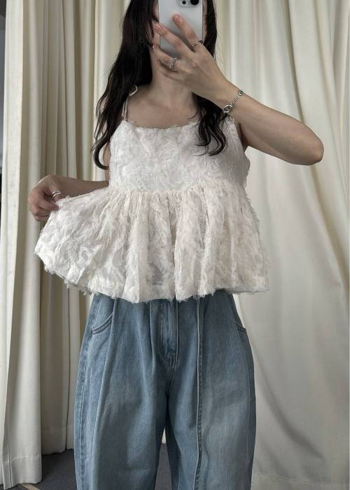 cut jacquard tulle gather camisole