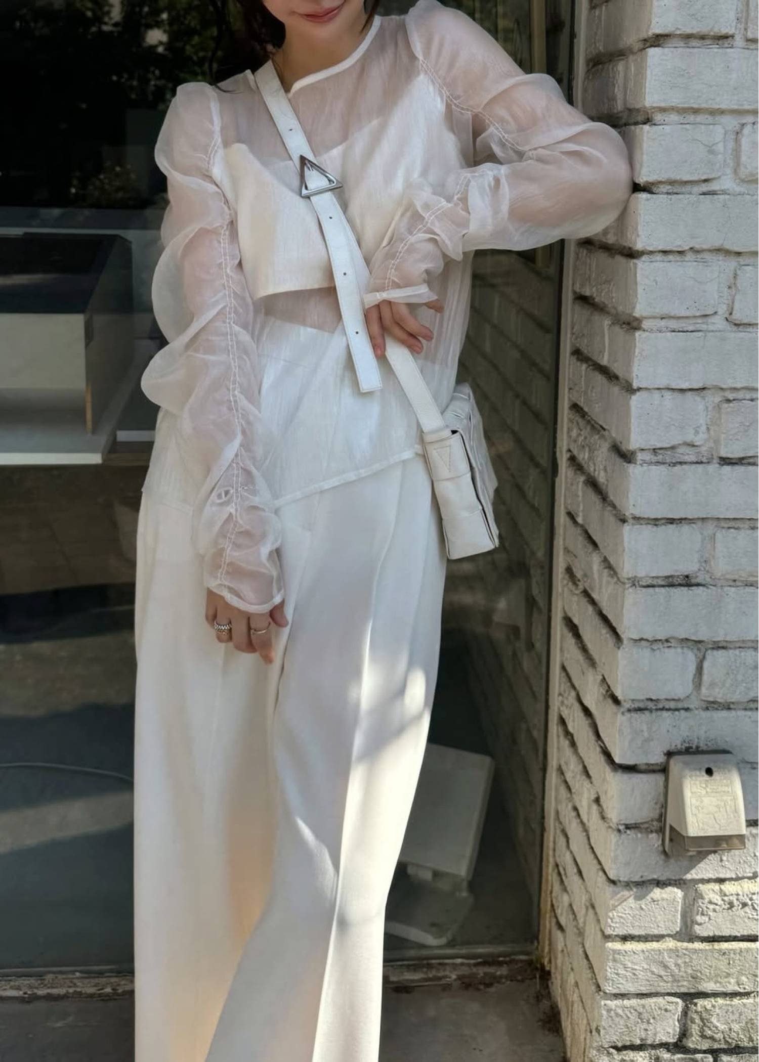 random gather tulle vest sheer blouse SET
