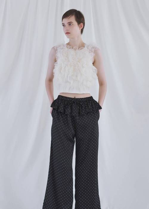 random gather tulle vest sheer blouse SET