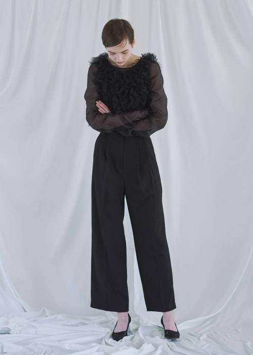 random gather tulle vest sheer blouse SET