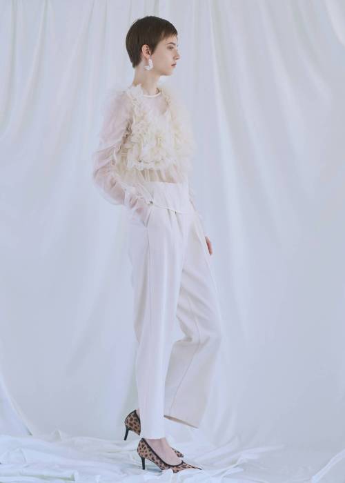 random gather tulle vest sheer blouse SET