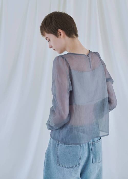 random gather tulle vest sheer blouse SET