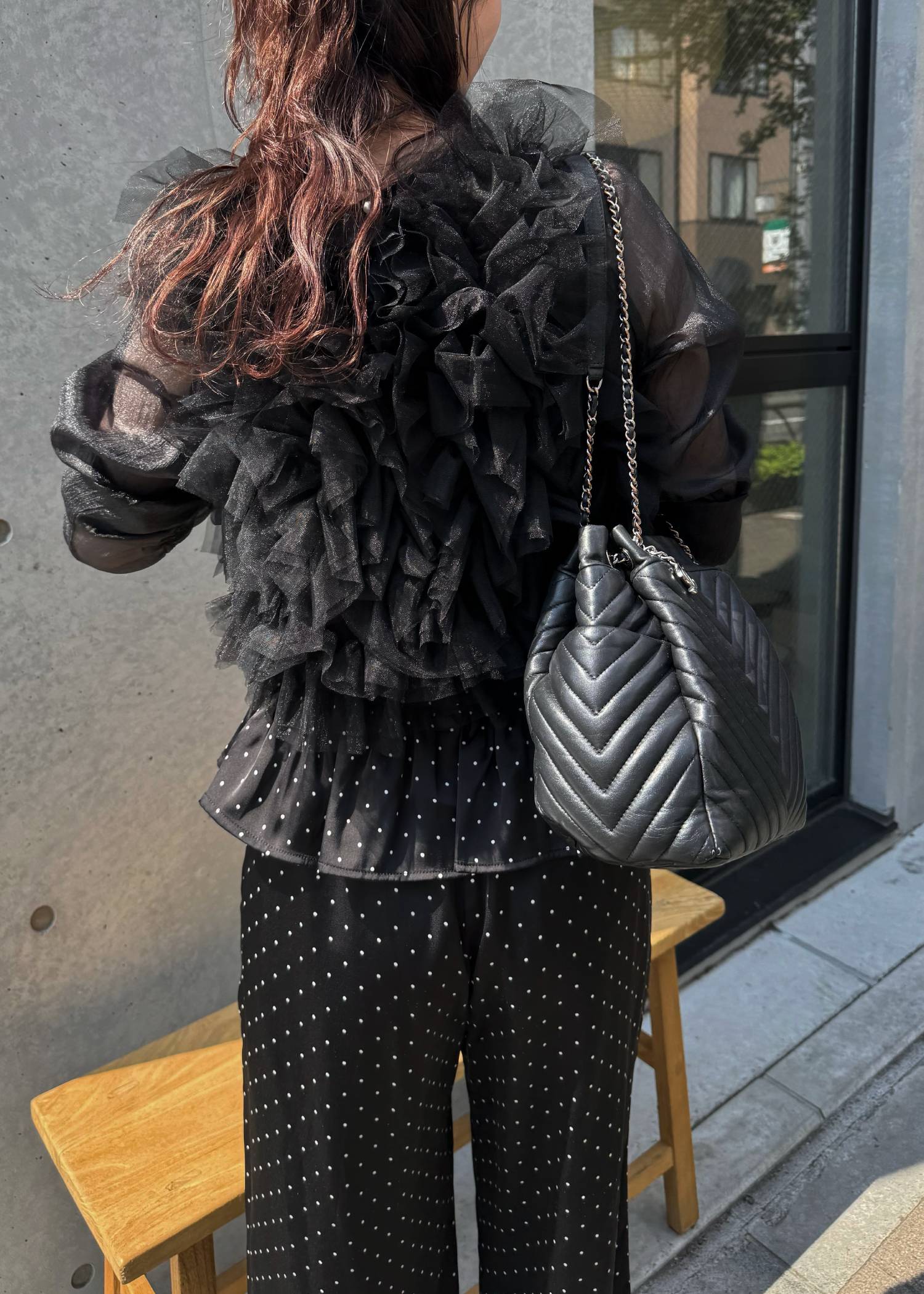 random gather tulle vest sheer blouse SET