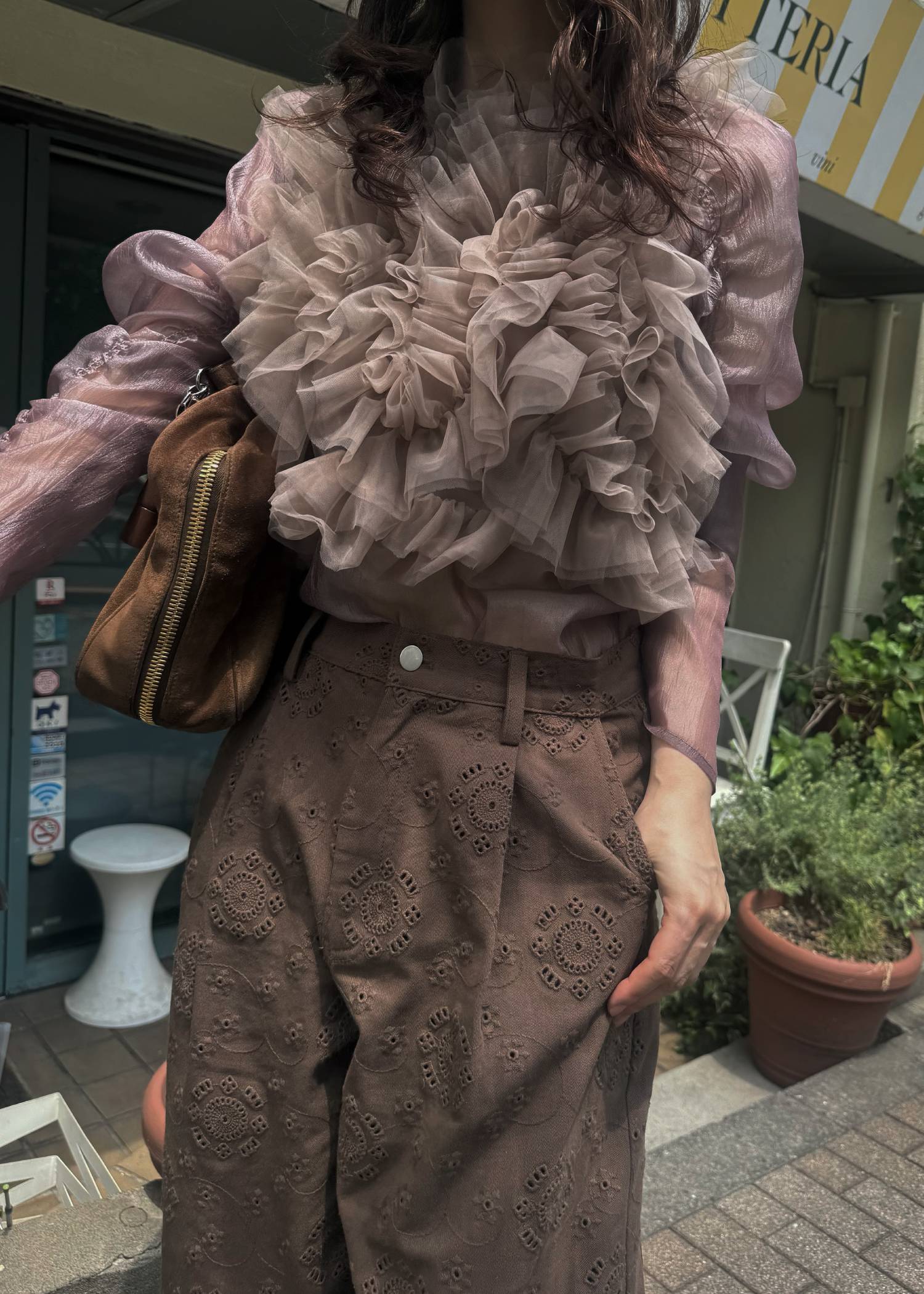random gather tulle vest sheer blouse SET