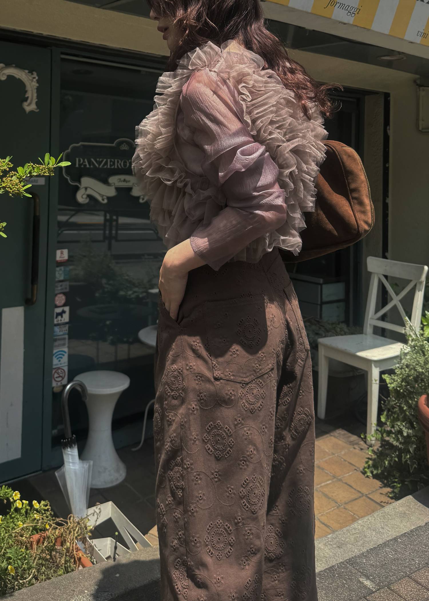 random gather tulle vest sheer blouse SET