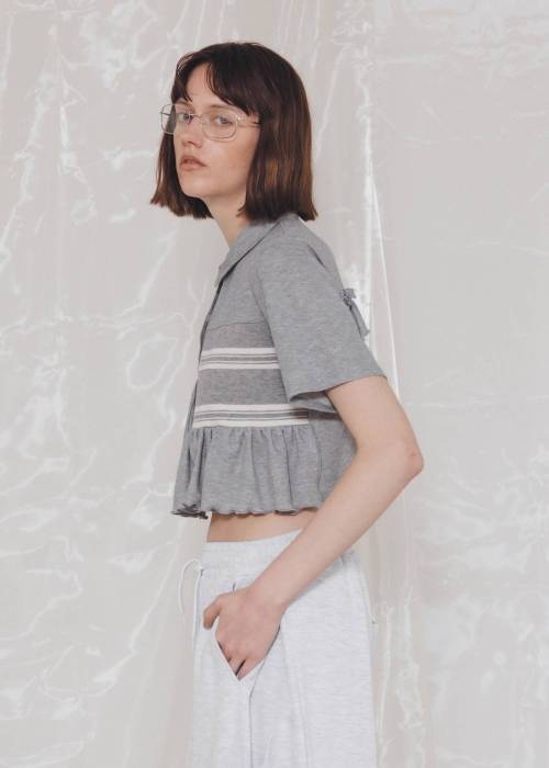 random frill pique cropped polo shirt