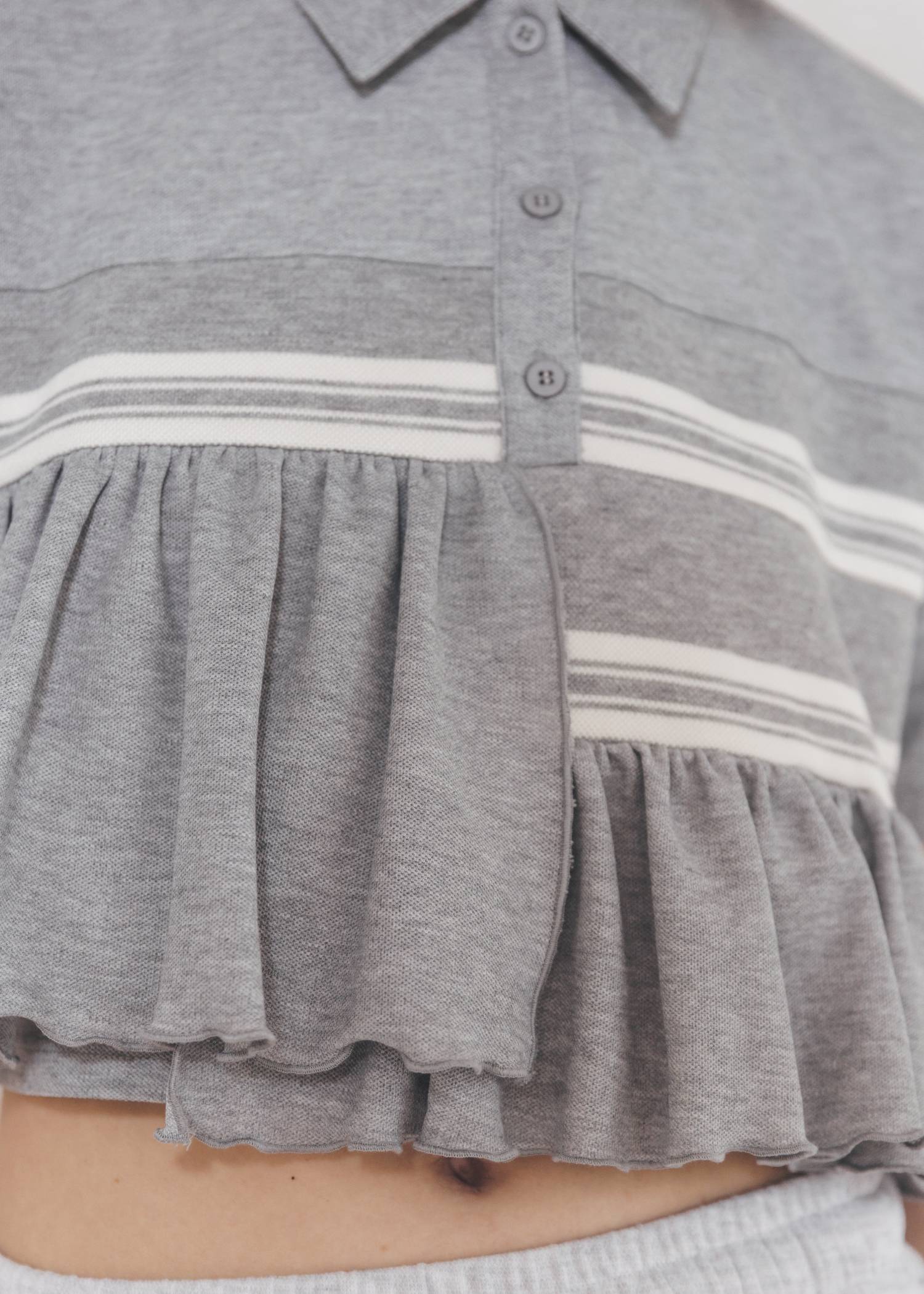 random frill pique cropped polo shirt