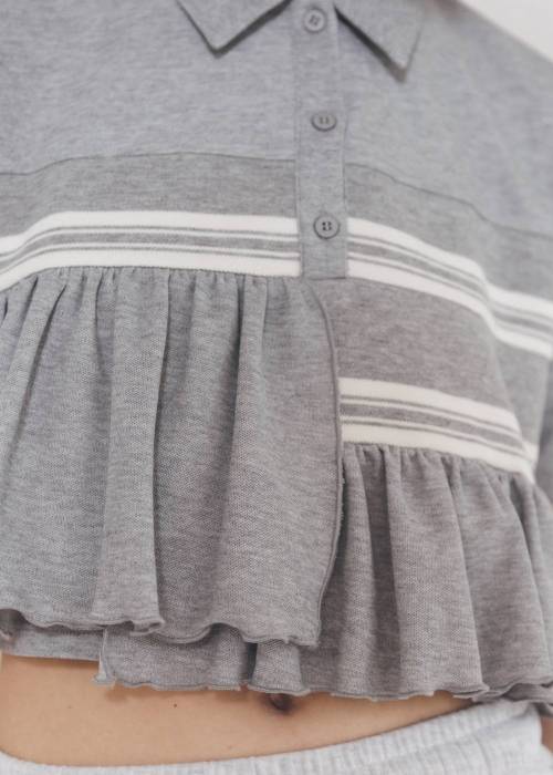 random frill pique cropped polo shirt