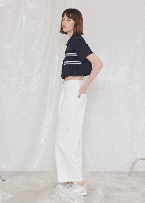 random frill pique cropped polo shirt