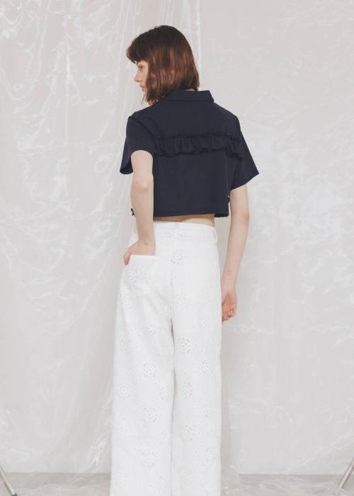 random frill pique cropped polo shirt