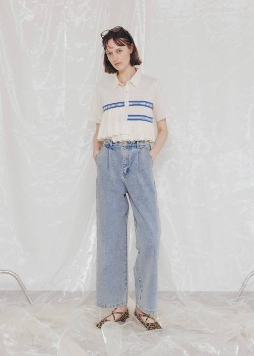 random frill pique cropped polo shirt