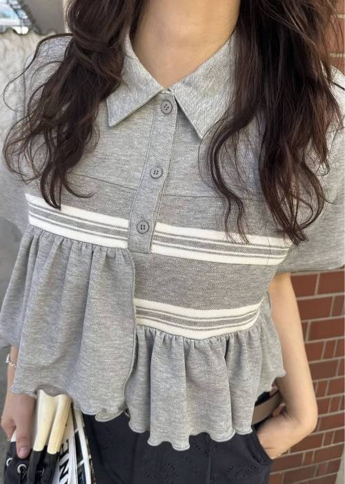 random frill pique cropped polo shirt