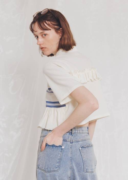 random frill pique cropped polo shirt
