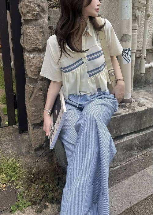 random frill pique cropped polo shirt