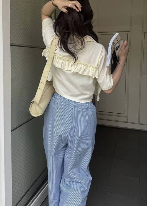 random frill pique cropped polo shirt