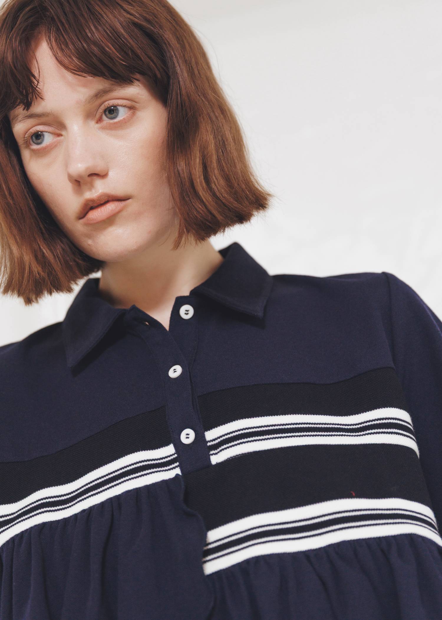 random frill pique cropped polo shirt
